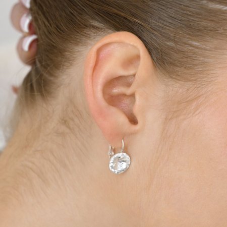 Strieborné náušnice visiace s kryštálmi Swarovski biele okrúhle 31106.1 Krystal