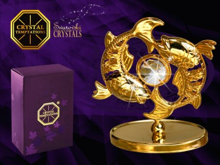 Kovová pozlátená figúrka Ryby s bielymi kryštálmi Swarovski Elements