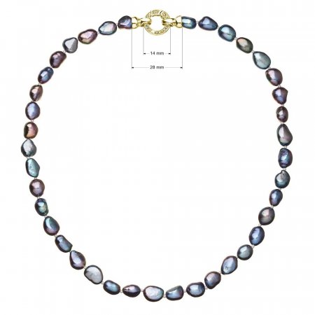 Perlový náhrdelník z pravých říčních perel modrý 22027.3 peacock Au plating
