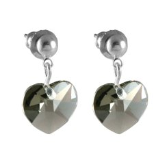 Náušnice šedé so Swarovski Elements srdiečko Black Diamond 10 mm