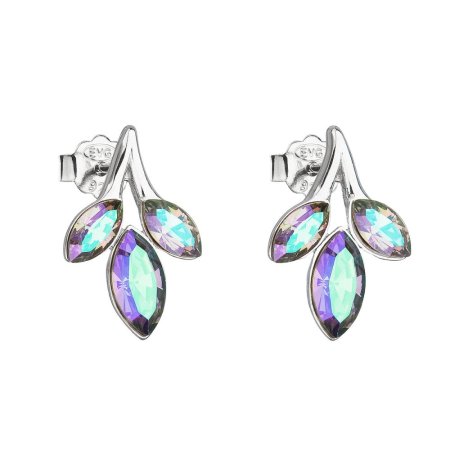 Strieborné náušnice pecka s kryštálmi Swarovski zelená kvietka 31266.5 Paradise Shine