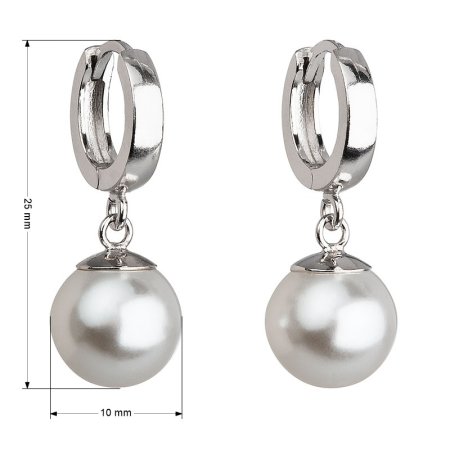 Strieborné náušnice visiace s perlou z krištáľu Preciosa biele okrúhle 31151.1 Biela