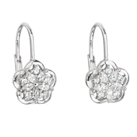 Stříbrné náušnice visací se zirkonem bílá kytička 11186.1