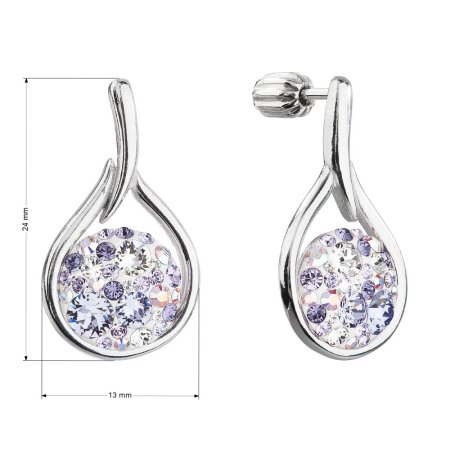Strieborné visiace náušnice kvapky sa Swarovski fialovými kryštály 31305.3 Violet