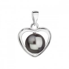 Stříbrný přívěsek s šedou perlou srdce 34246.3 Grey