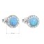 Strieborné náušnice kôstky so syntetickým opálom a krištáľmi Preciosa svetlomodré okrúhle 31217.1 Lt. Blue s. Opal