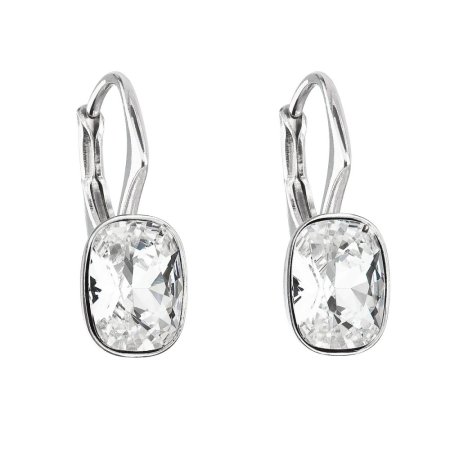 Stříbrné náušnice visací s krystaly Swarovski bílý obdélník 31278.1 Krystal