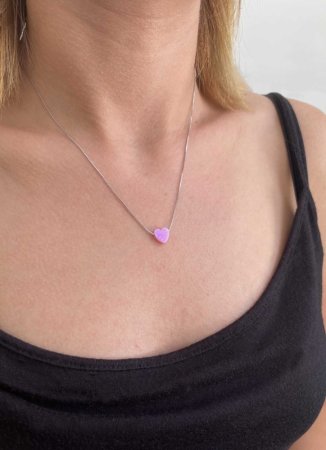 Stříbrný náhrdelník se syntetickým opálem růžové srdce 12048.3 Pink s. Opal