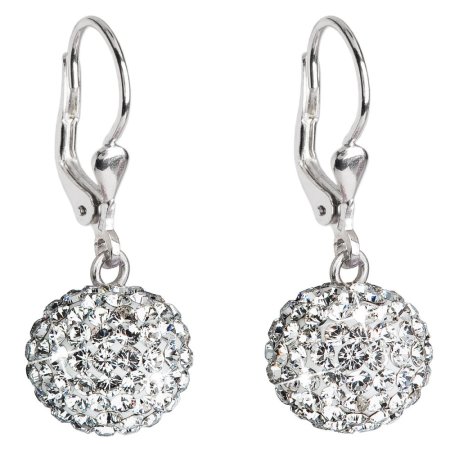 Strieborné náušnice visiace s kryštálmi Swarovski biele okrúhle 31109.1 Kryštál
