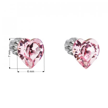 Stříbrné náušnice pecka s krystaly Swarovski růžové srdce 31139.3 Rose