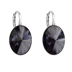 Stříbrné náušnice visací s krystaly Swarovski černý ovál 31275.3 Graphite