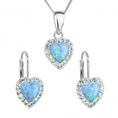 Súprava šperkov so syntetickým opálom a krištáľmi Preciosa náušnice a prívesok svetlo modré srdce 39161.1