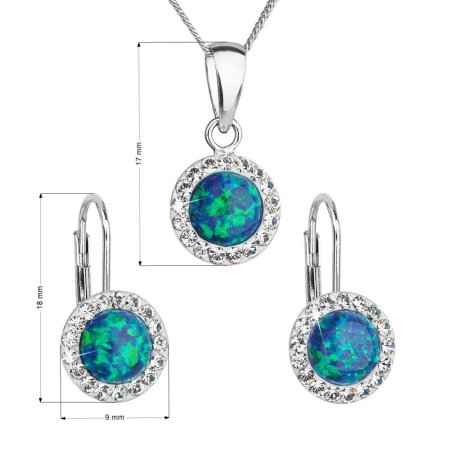 Súprava šperkov so syntetickým opálom a krištáľmi Preciosa náušnice a prívesok zelené okrúhle 39160.1