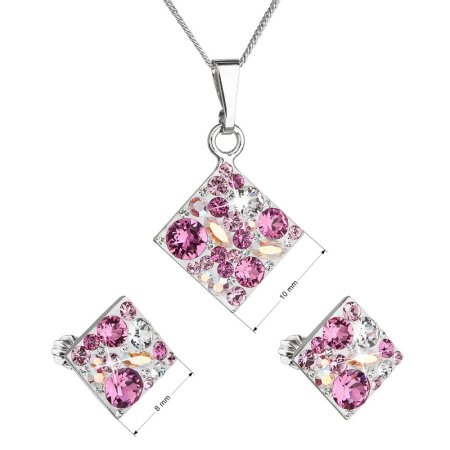 Sada šperků s krystaly Swarovski náušnice, řetízek a přívěsek růžový kosočtverec 39126.3 Rose
