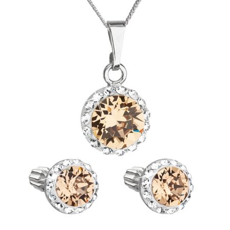 Sada šperkov s kryštálmi Swarovski náušnice, retiazka a prívesok hnedej oranžovej okrúhle 39352.3 Lt. Colorado Topaz