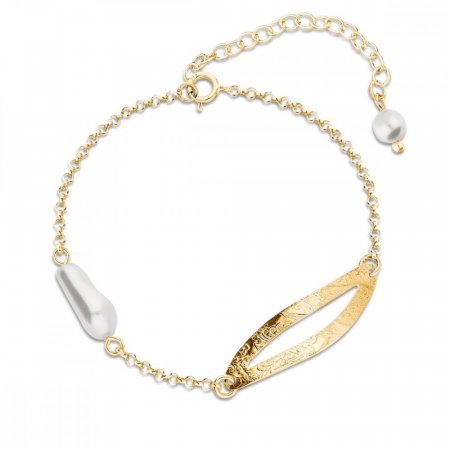 Stříbrný pozlacený náramek bílý perlový Lulu BDG5844W White Pearl