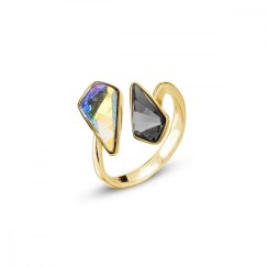 Prsten duhový-šedý se Swarovski Elements Kite Gold PG4731ABSN Aurora Borealis-Silver Night