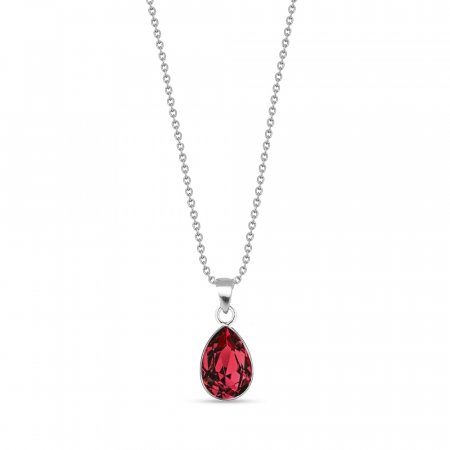 Strieborný náhrdelník so Swarovski Elements červená kvapka Baroque N432010SC Scarlet