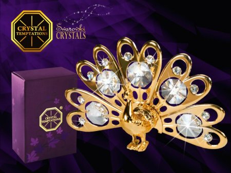 Kovová pozlátená figúrka Páv s bielymi kryštálmi Swarovski Elements