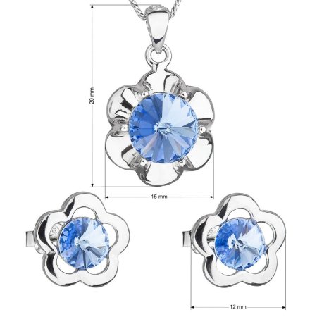 Sada šperků s krystaly Swarovski náušnice, řetízek a přívěsek modrá kytička 39173.3 Light Sapphire
