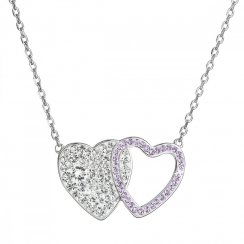 Strieborný náhrdelník dvojité fialové srdce so Swarovski kryštálmi 32079.3 Violet