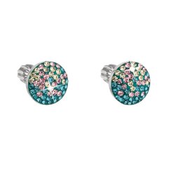 Strieborné náušnice pecka s kryštálmi Swarovski mix farieb okrúhle 31336.3 Magic Indicolite