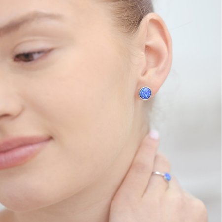 Stříbrné náušnice pecky se syntetickým opálem modré kulaté 11001.3 Blue s. Opal