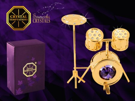 Kovová pozlacená figurka Bicí Souprava s bílými a fialovými krystaly Swarovski Elements