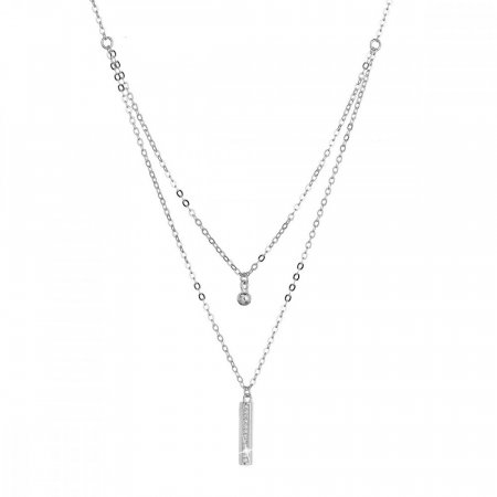 Stříbrný náhrdelník kulička a úzký obdelník se zirkony bílý 12057.1. crystal