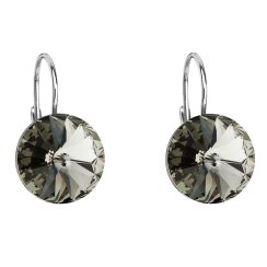Strieborné náušnice visiace s kryštálmi Swarovski šedej okrúhle 31106.3 Black Diamond