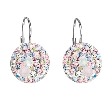 Stříbrné náušnice visací s krystaly Swarovski růžové kulaté 31176.3 Magic Rose