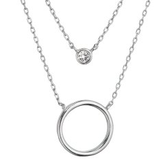 Stříbrný náhrdelník dvojitý řetízek kroužek a zirkon 12111.1