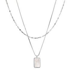 Stříbrný dvojitý náhrdelník s bílou perletí 12155.1