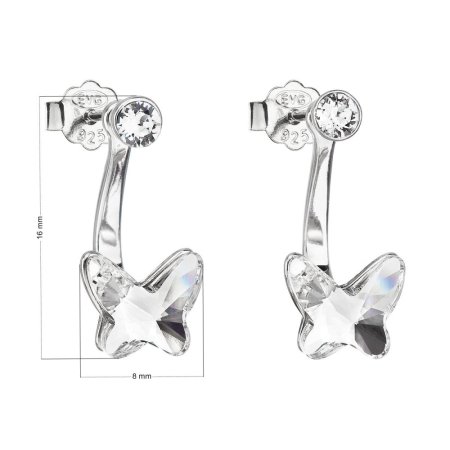 Strieborné náušnice dvojité s kryštálmi Swarovski biely motýľ 31247.1 Kryštál