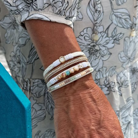 Náramek bílobéžový textilní široký 53010.1 white