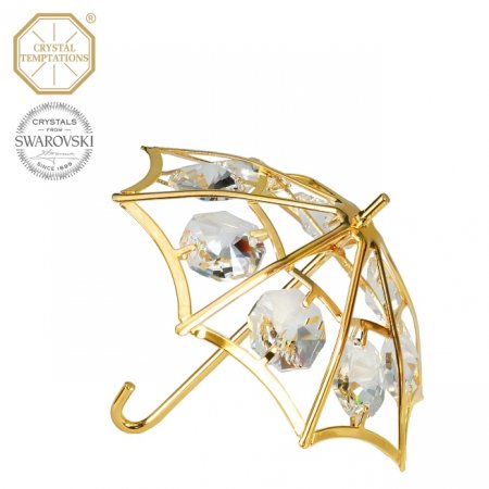 Kovová pozlacená figurka deštník s bílými krystaly Swarovski Elements