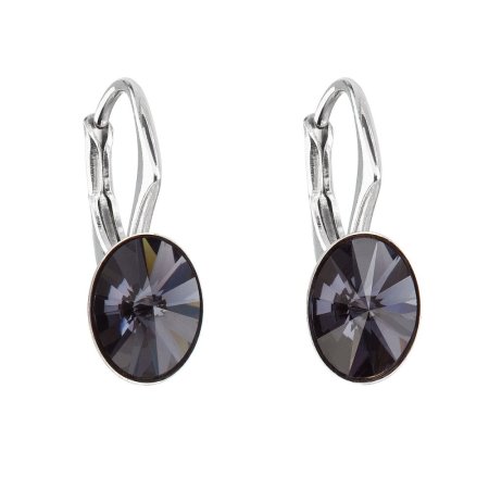 Stříbrné náušnice visací s krystaly Swarovski černý ovál 31276.3 Graphite