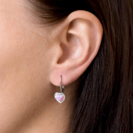 Súprava šperkov so syntetickým opálom a krištáľmi Preciosa náušnice a prívesok svetlo ružové srdce 39161.1 Pink s. Opal