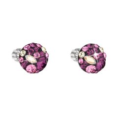 Stříbrné náušnice pecka s krystaly Swarovski fialové kulaté 31336.3 Amethyst