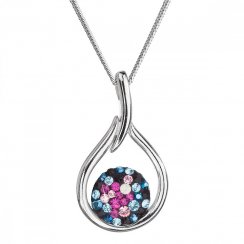 Strieborný náhrdelník so Swarovski kryštálmi modrá a ružová kvapka 32075.4 Galaxy