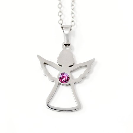 Oceľový náhrdelník anjel so Swarovski kryštálmi ružový 42043.3