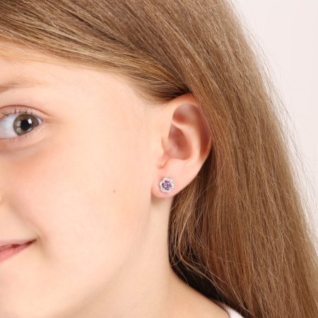 Strieborné náušnice kvietky s fialovým zirkónom 11702.3 ametyst