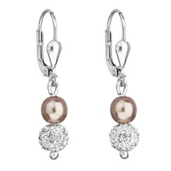 Stříbrné náušnice visací s křišťály Preciosa hnědé kulaté 31244.3 Bronze