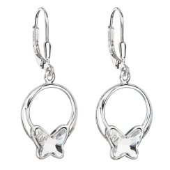 Strieborné náušnice visiace s kryštálmi Swarovski biely motýľ 31248.1 Kryštál