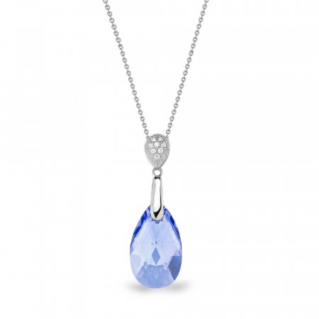 Stříbrný náhrdelník se Swarovski Elements modrá kapka Dainty Drop N610616LS Light Sapphire