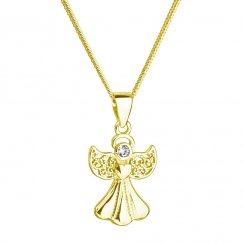 Pozlacený stříbrný náhrdelník anděl se Swarovski krystaly bílý 32077.1 Au plating