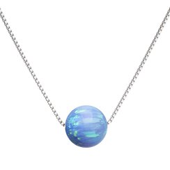 Strieborný náhrdelník so syntetickým opálom svetlo modrý okrúhly 12044.3 Lt. Blue s. Opal
