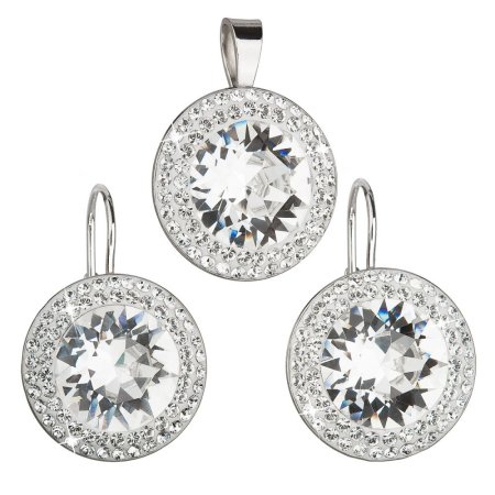 Sada šperků s krystaly Swarovski náušnice a přívěsek bílé kulaté 39108.1 Krystal
