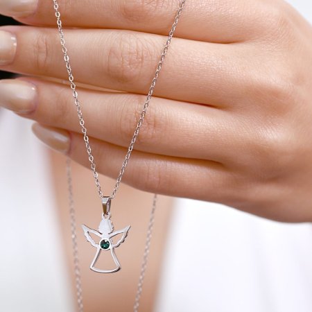 Ocelový náhrdelník anděl se Swarovski krystaly zelený 42043.3