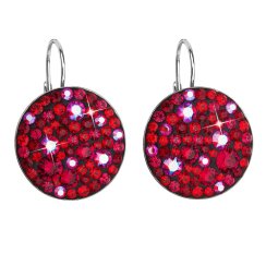 Strieborné náušnice visiace s kryštálmi Swarovski červenej okrúhle 31161.3 Cherry